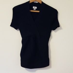 Worthington black faux wrap short sleeve sweater